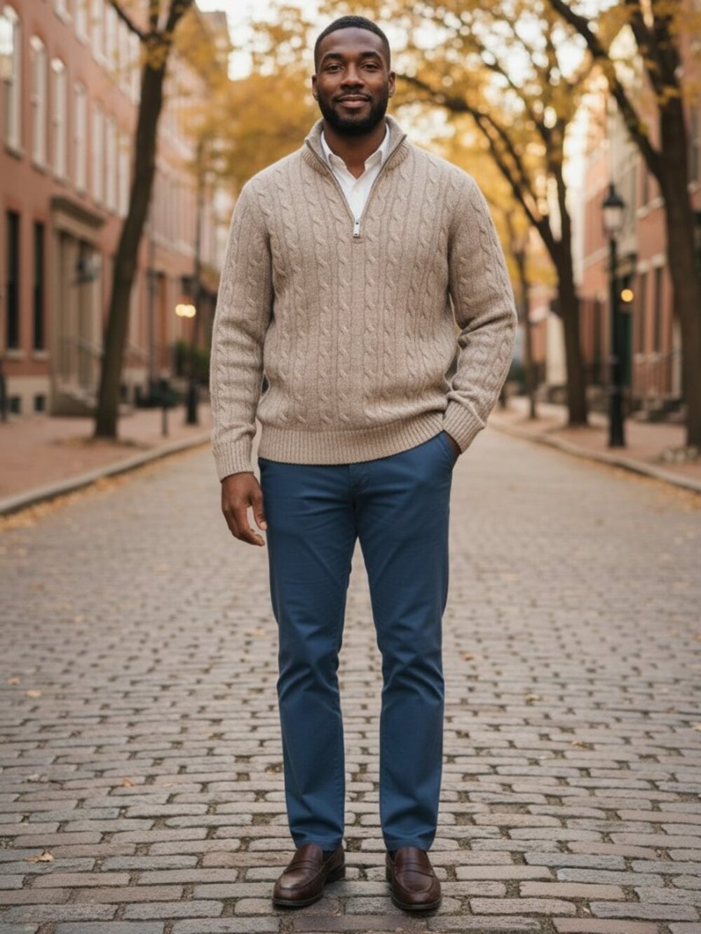Daniele Blasi Sweater Mens L Tan Wool Cable Knit Quarter Zip Made in Italy